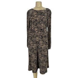 NEW LOFT Ann Taylor Size 12 Women animal print long-sleeve midi Dress DG11